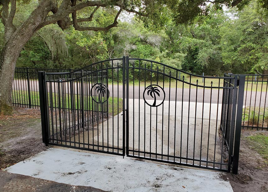 Custom Double Gates On Black Fence