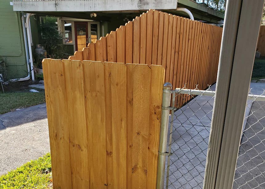 Dark Colored Privacy Fence Connection With Gate