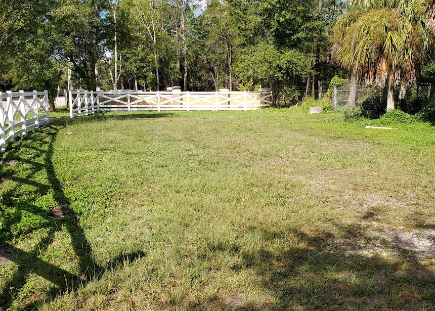 White Painted Pattern Fence Yard View