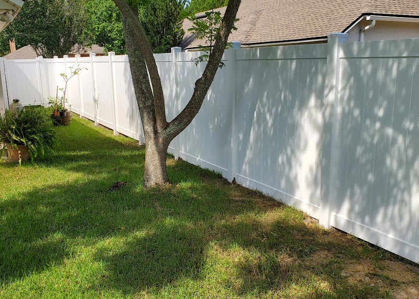 White Vinyl Privacy Fence Angle View