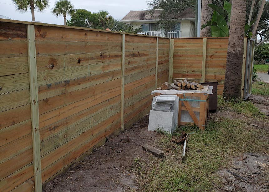 Wood Fence Around Pool Connecting To Front Yard